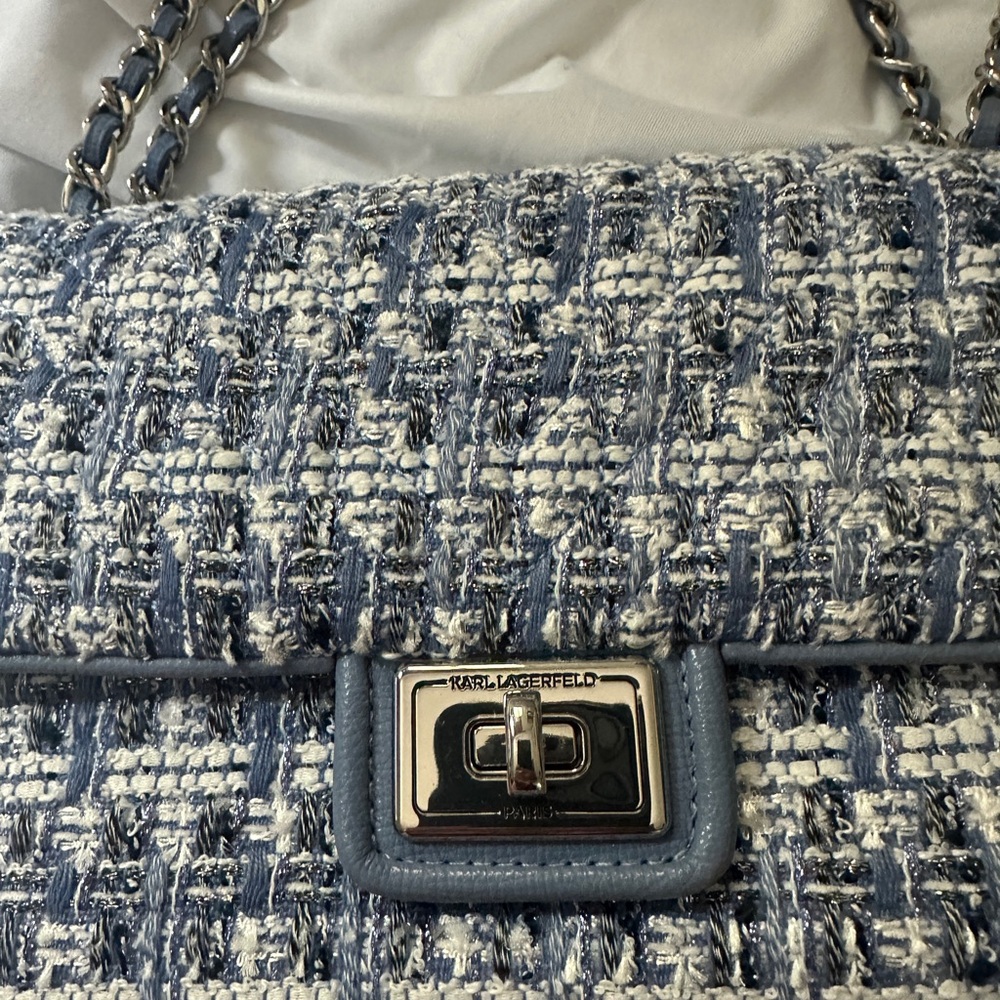 Karl Lagerfeld Blue and White Chain Shoulder Bag - Picture 3 of 6